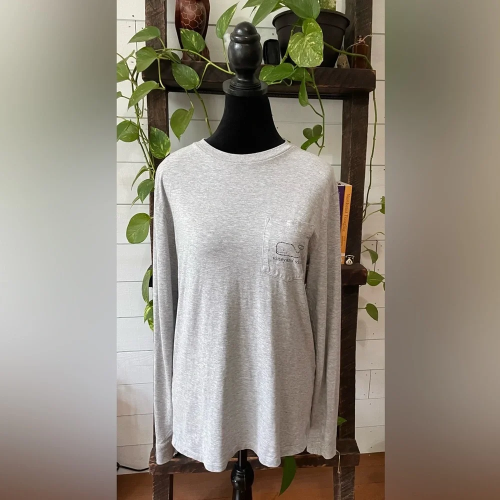 Vineyard Vines: Gray Long Sleeve Shirt with Whale Logo